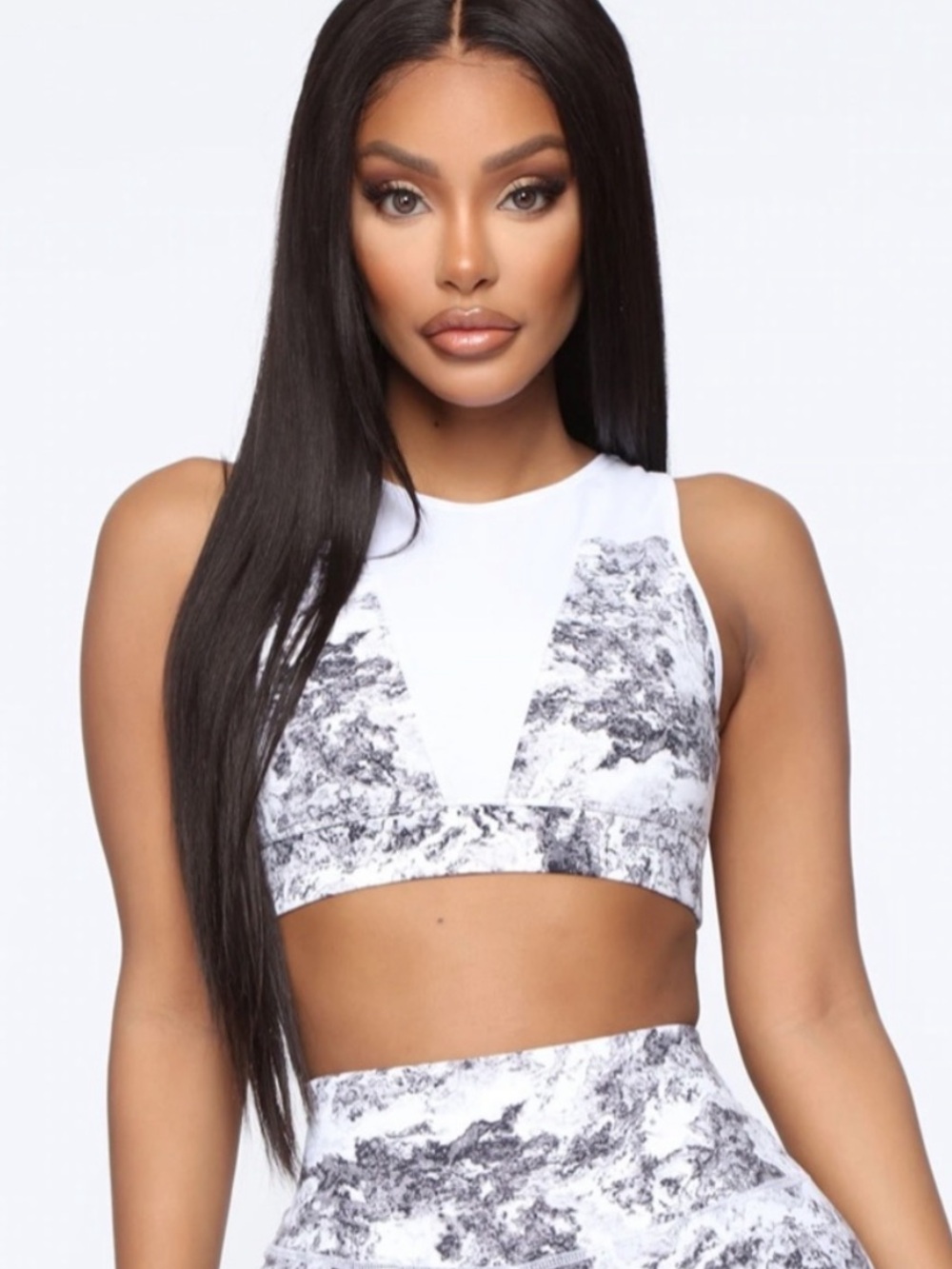 LA Society black and white marble-print sports bra Size Large NWT